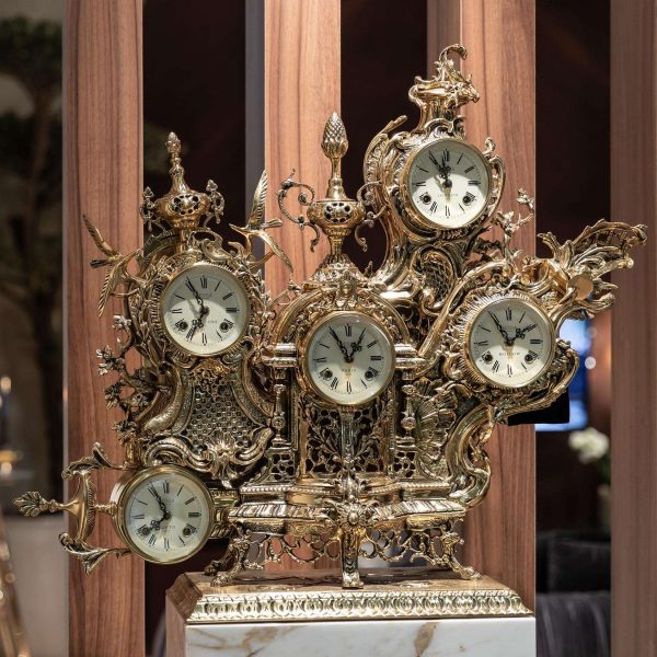 Classic Grandfather Floor Clock, Patinated Polished Brass, Calacatta Gold Marble - Image 5