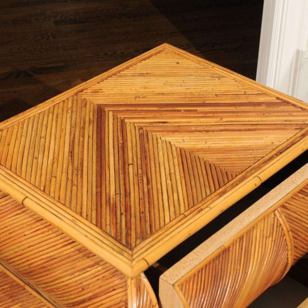 Magnificent Restored Pair of Bullnose Small Chests in Bamboo, circa 1980 - Image 3
