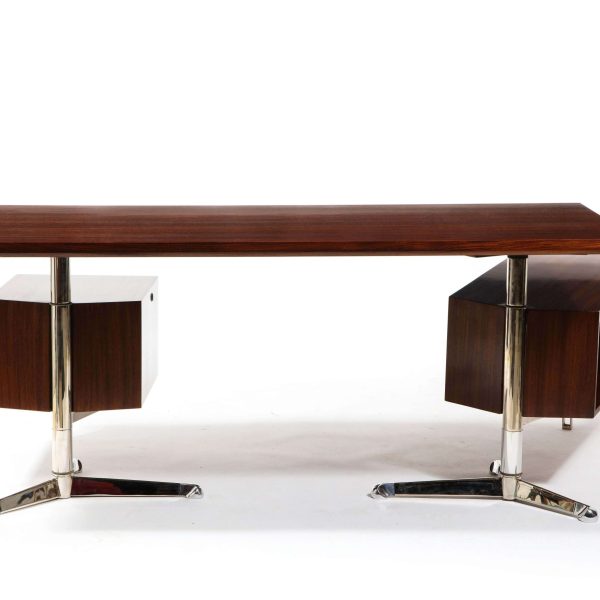 Osvaldo Borsani Rosewood and Aluminum Desk for Tecno SPA, Italy 1960s - Image 4