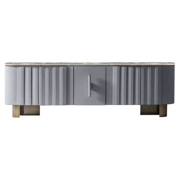 Contemporary Sideboard by Hessentia in Light-Blue Leather with Grey Marble Top