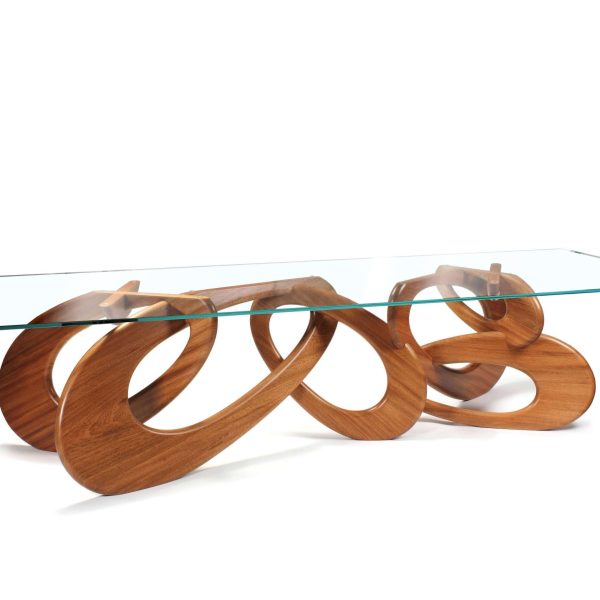 Dining Table Solid Wood Base Crystal Glass Top, Rings Structure Made in Italy - Image 2