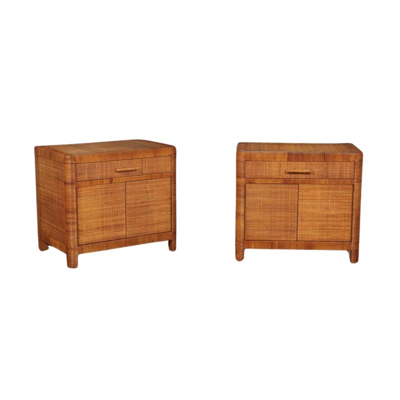 Beautiful Restored Pair of Organic Small Cabinets in Cane by Bielecky Brothers