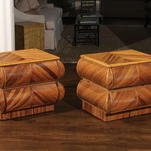 Magnificent Restored Pair of Bullnose Small Chests in Bamboo, circa 1980 - Image 11