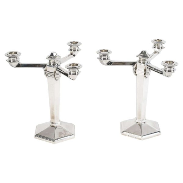 Jean E. Puiforcat - Pair Of Modernist Art Deco Candlesticks In Sterling Silver