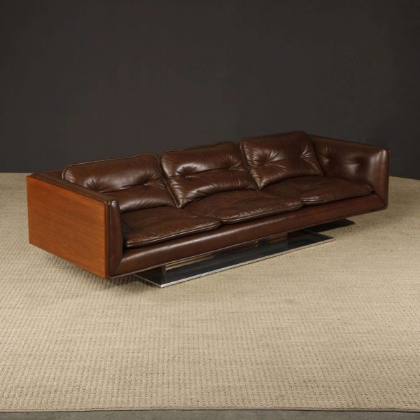 Warren Platner Walnut and Leather Floating Case Sofa for Lehigh Leopold, c. 1970 - Image 4