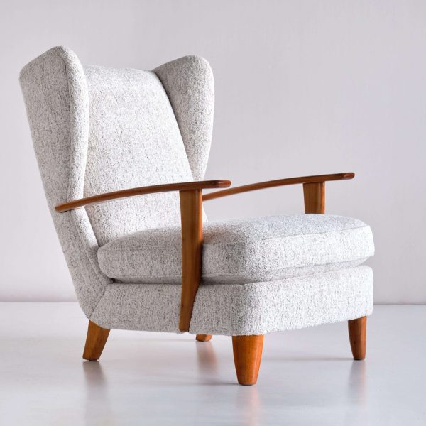 Gio Ponti Wingback Chair in Cherry Wood and Mélange Nobilis Fabric, Italy, 1929 - Image 4