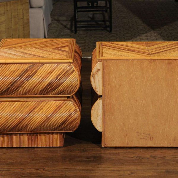Magnificent Restored Pair of Bullnose Small Chests in Bamboo, circa 1980 - Image 8