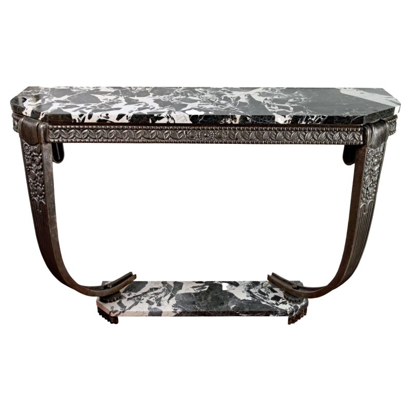 Edgar Brandt Art Deco Console Altesse Model Cast Iron Grand Antique Marble