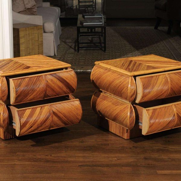 Magnificent Restored Pair of Bullnose Small Chests in Bamboo, circa 1980 - Image 2