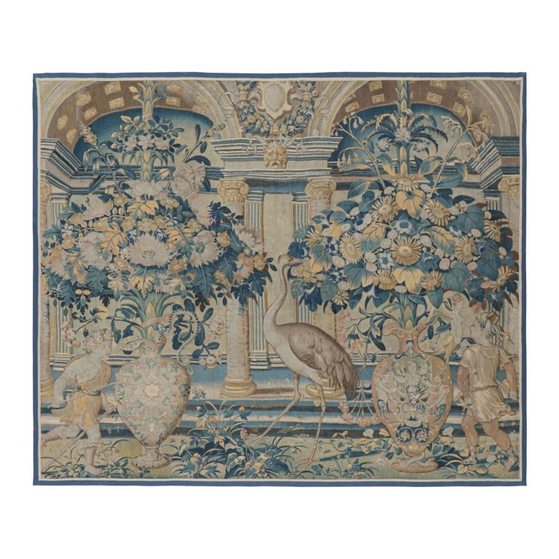 Antique Flemish Verdure Pictorial Tapestry in Blue and Cream Tones - Rug & Kilim