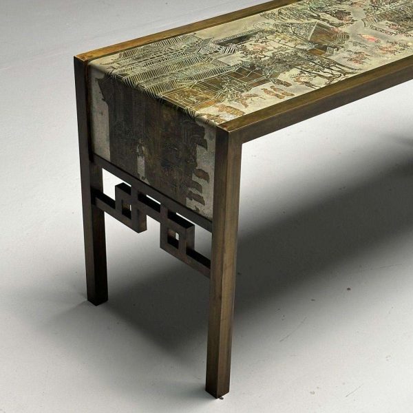 Philip & Kelvin LaVerne Mid-Century Modern Spring Festival Console Table, Bronze - Image 4