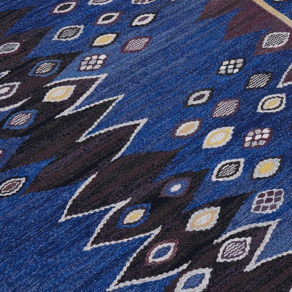 Vintage Blue Wool Signed Swedish Rug - Image 2