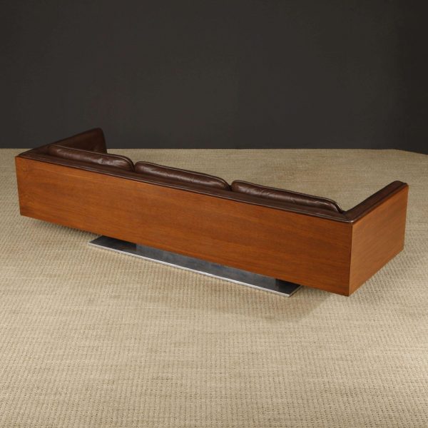 Warren Platner Walnut and Leather Floating Case Sofa for Lehigh Leopold, c. 1970 - Image 8