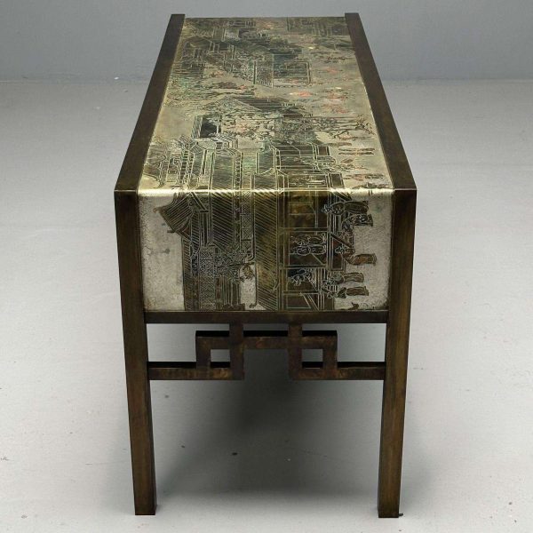 Philip & Kelvin LaVerne Mid-Century Modern Spring Festival Console Table, Bronze - Image 5