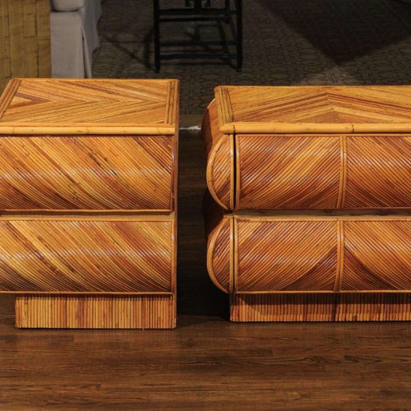 Magnificent Restored Pair of Bullnose Small Chests in Bamboo, circa 1980 - Image 10