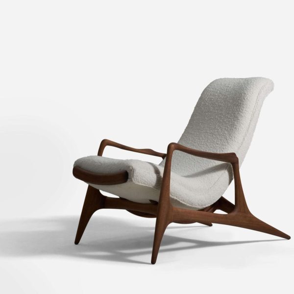Vladimir Kagan Lounge Chair, Walnut, White Bouclé, Kagan-Dreyfuss, Inc, c. 1950 - Image 3
