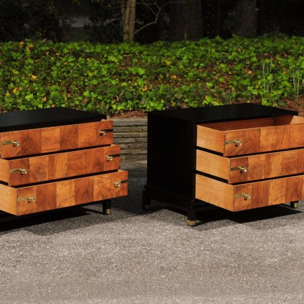 Breathtaking Pair of Black Walnut Parquetry Small Commodes by Renzo Rutili - Image 11