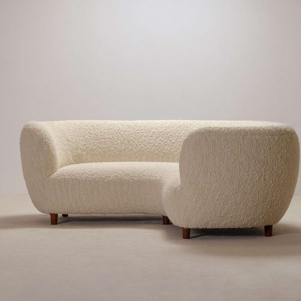 Danish Curved Three-Seater Banana Sofa in Bouclé with Oak Legs, 1940s - Image 8