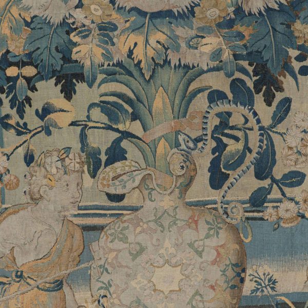 Antique Flemish Verdure Pictorial Tapestry in Blue and Cream Tones - Rug & Kilim - Image 3