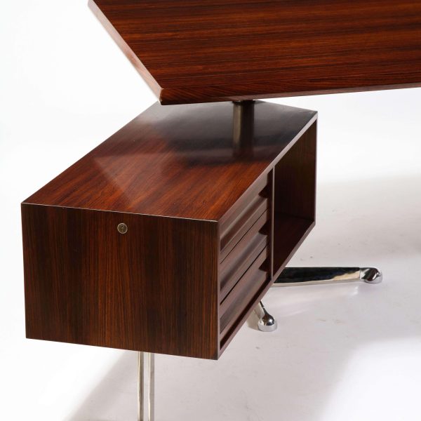 Osvaldo Borsani Rosewood and Aluminum Desk for Tecno SPA, Italy 1960s - Image 3