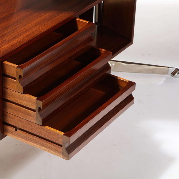 Osvaldo Borsani Rosewood and Aluminum Desk for Tecno SPA, Italy 1960s - Image 2