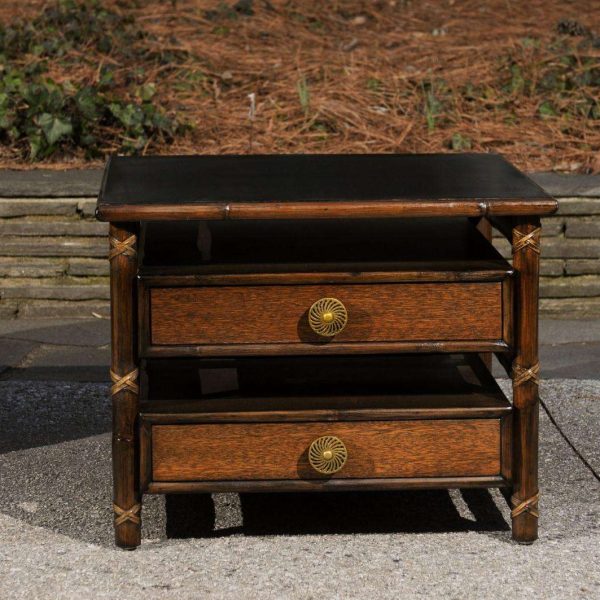 Beautiful Restored Pair of Mahogany, Rattan and Brass End Tables by McGuire - Image 4