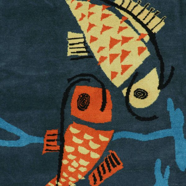 Vintage Zeki Müren Rug in Navy Blue with Fish Pictorials - Image 2