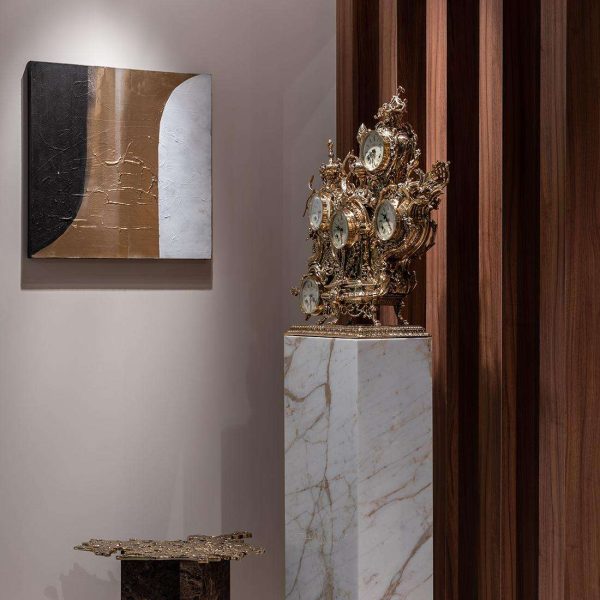 Classic Grandfather Floor Clock, Patinated Polished Brass, Calacatta Gold Marble - Image 2