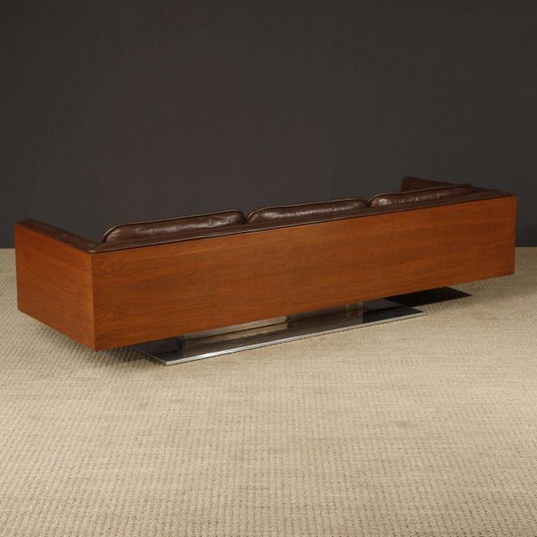 Warren Platner Walnut and Leather Floating Case Sofa for Lehigh Leopold, c. 1970 - Image 7