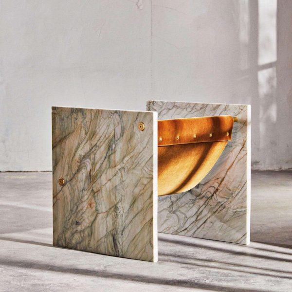 Marble, Brass, and Mohair Chair in Pistache by Slash Objects - Image 6