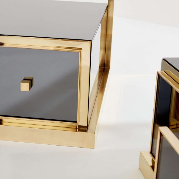 Pair of Michel Pigneres Smoked Mirrored and Brass Side Tables 1970s - Image 5