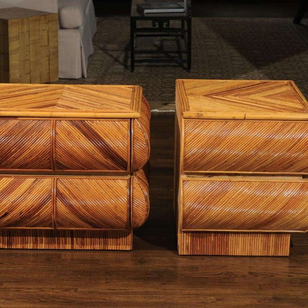 Magnificent Restored Pair of Bullnose Small Chests in Bamboo, circa 1980 - Image 7
