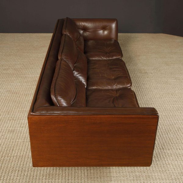 Warren Platner Walnut and Leather Floating Case Sofa for Lehigh Leopold, c. 1970 - Image 5