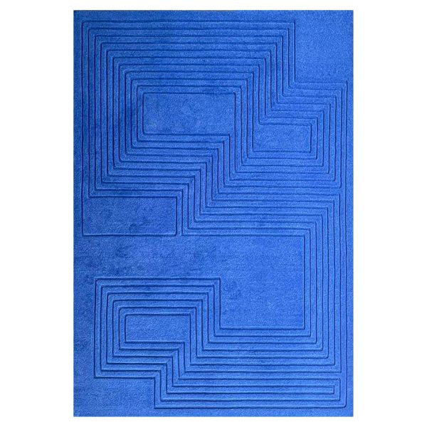 Maze Relief Modern Geometric Rug in Blue Silk and Wool by Jt. Pfeiffer