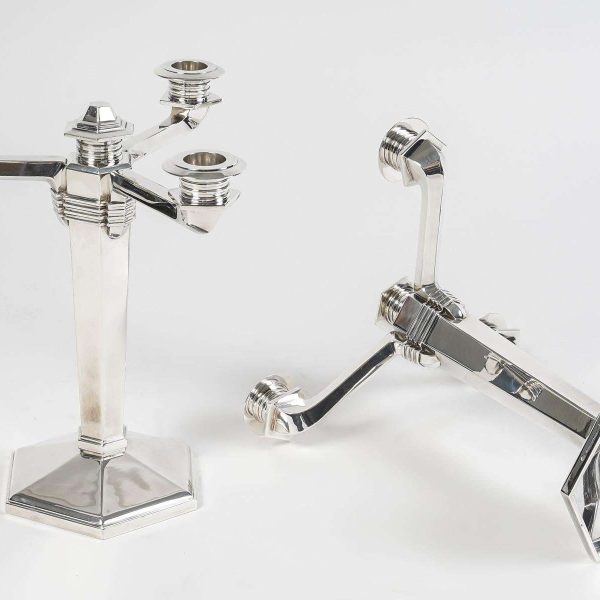 Jean E. Puiforcat - Pair Of Modernist Art Deco Candlesticks In Sterling Silver - Image 2