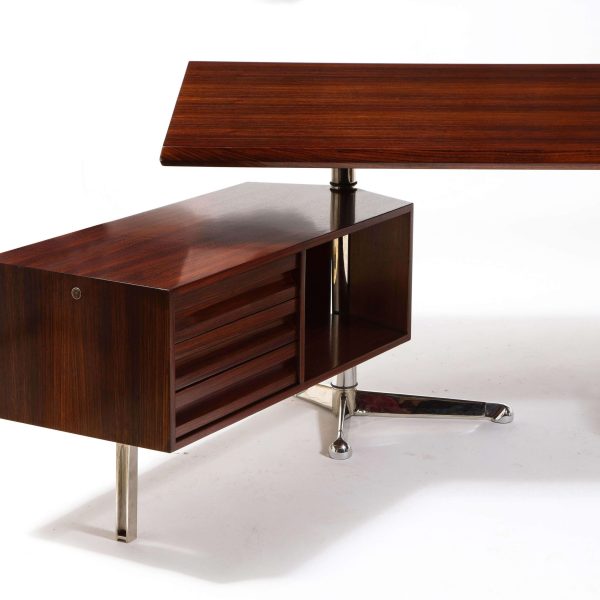 Osvaldo Borsani Rosewood and Aluminum Desk for Tecno SPA, Italy 1960s - Image 9