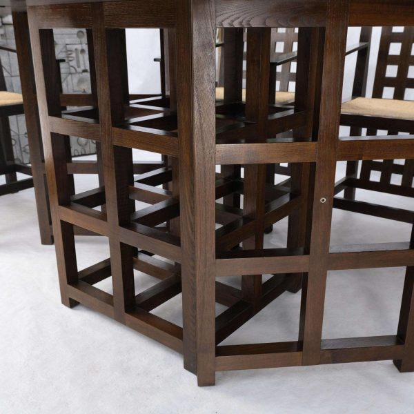 Brown Oak Cassina Macintosh Drop Leaf Dining Table 6 Rush Seat Chairs Set Mint - Image 10