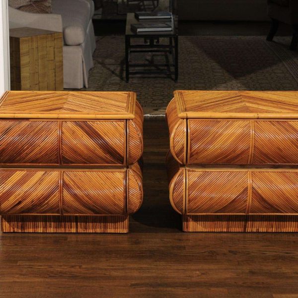 Magnificent Restored Pair of Bullnose Small Chests in Bamboo, circa 1980 - Image 5